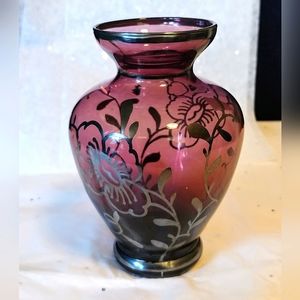 Vintage Purple Glass Bud Vase With Floral Sterling Silver Overlay